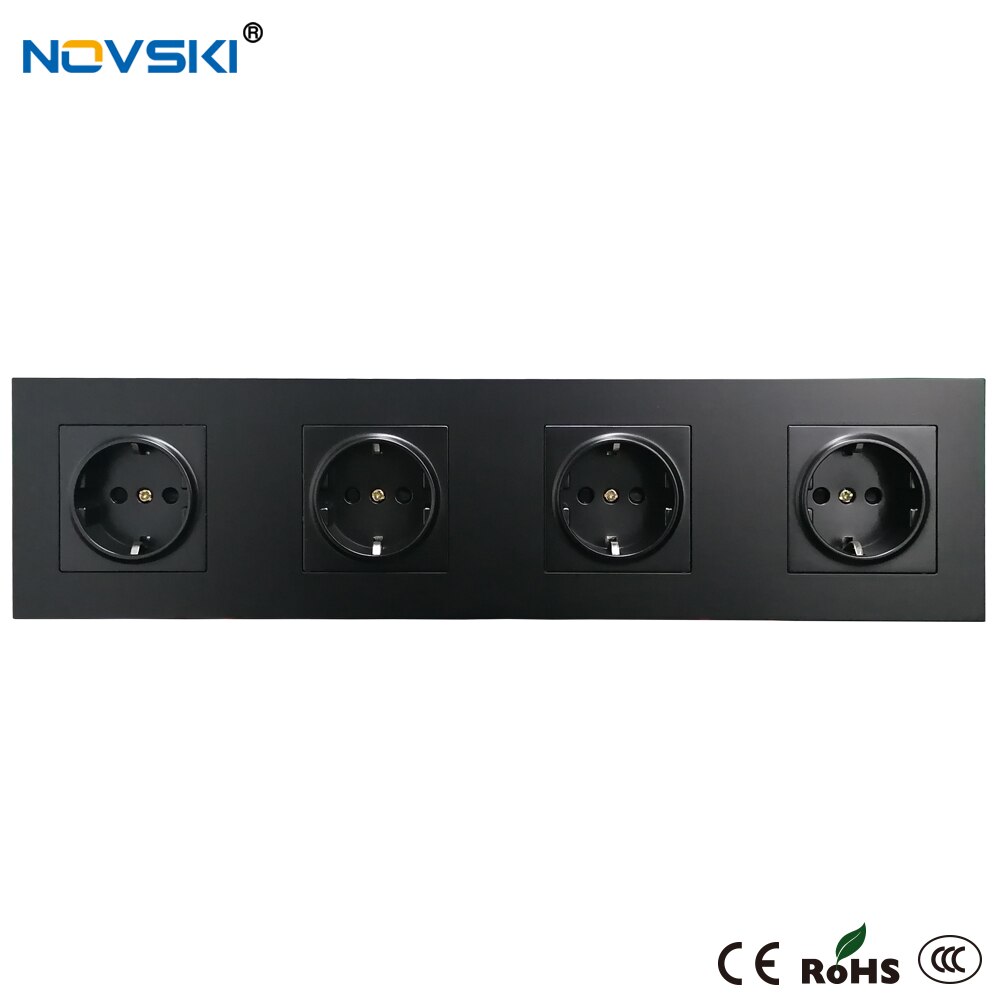 Prise murale à prises multiples noir | Standard ue, prise murale à cadre Quintuple, prise électrique 16A PC noir, garantie de 15 ans: Quadruple Outlets