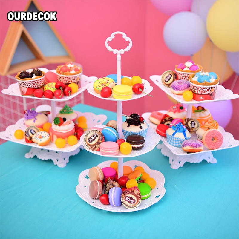 3 Tier Food Grade Plastic Fruit Dessert Plate Cake Stand Wedding Birthday Party Decor Macaron Plates 2 Tier
