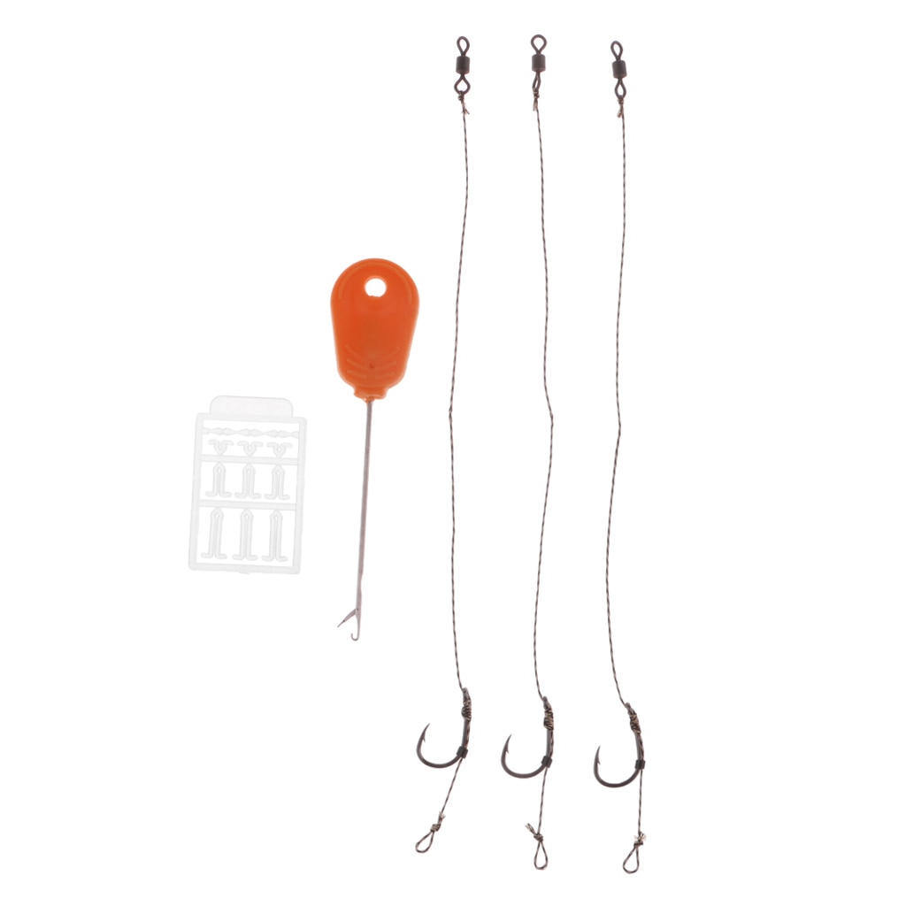 3Pcs/set Pre Tied Carp Fishing Rigs + 1pc Boilie Bait Stops + 1pc Bait Needle Terminal Tackle
