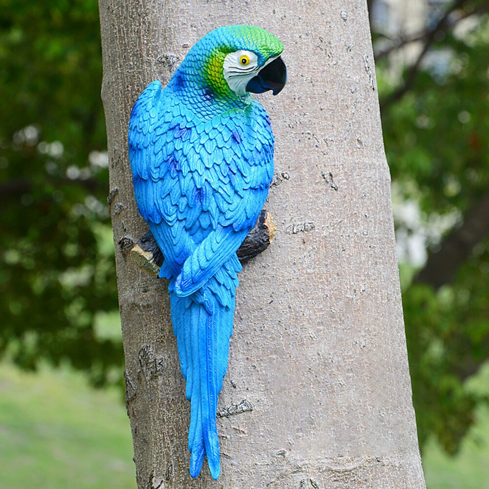 Simulation Resin Parrot Statue Toy Wall-mounted DIY Outdoor Garden Tree Decoration Animal Sculpture Garden Decoration Ornaments: Blue Left