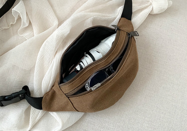 Casual Canvas Waist Bag Unisex Functional Waist Bag Mobile Phone Bag Men and Women Convenient Belt Banana Bag Pillow