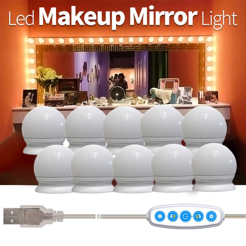LED 12V Makeup Mirror Light Bulb Hollywood Vanity Lights Stepless Dimmable Wall Lamp 10 Bulbs Kit for Dressing Table