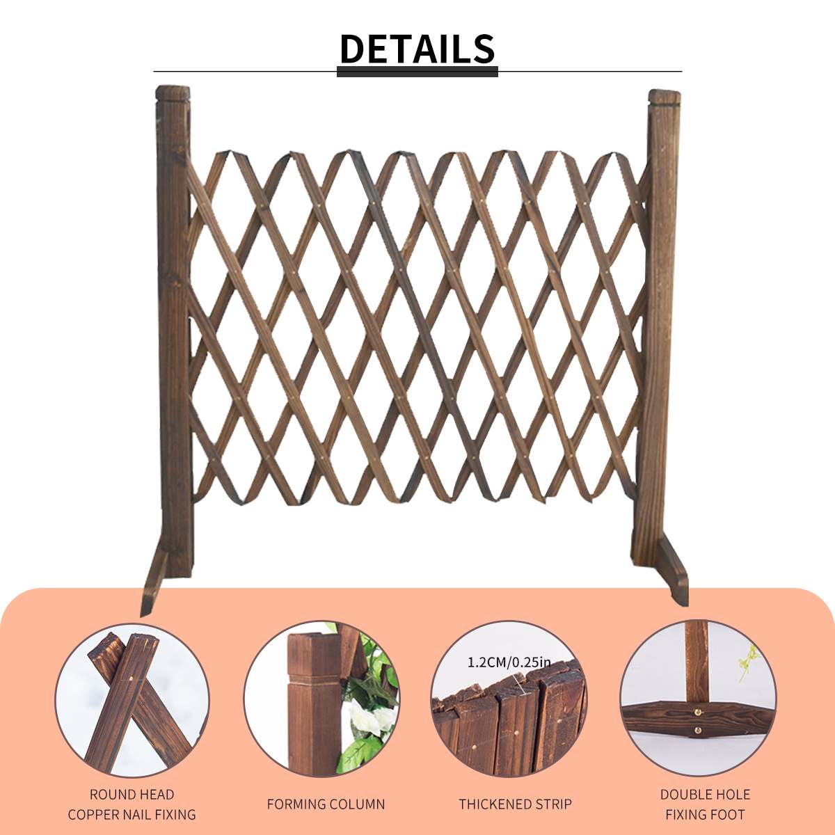 100cm Retractable Expanding Fence Decorative Outdoor Wooden Fence Pet Safety Fence For Patio Garden Lawn Decoration