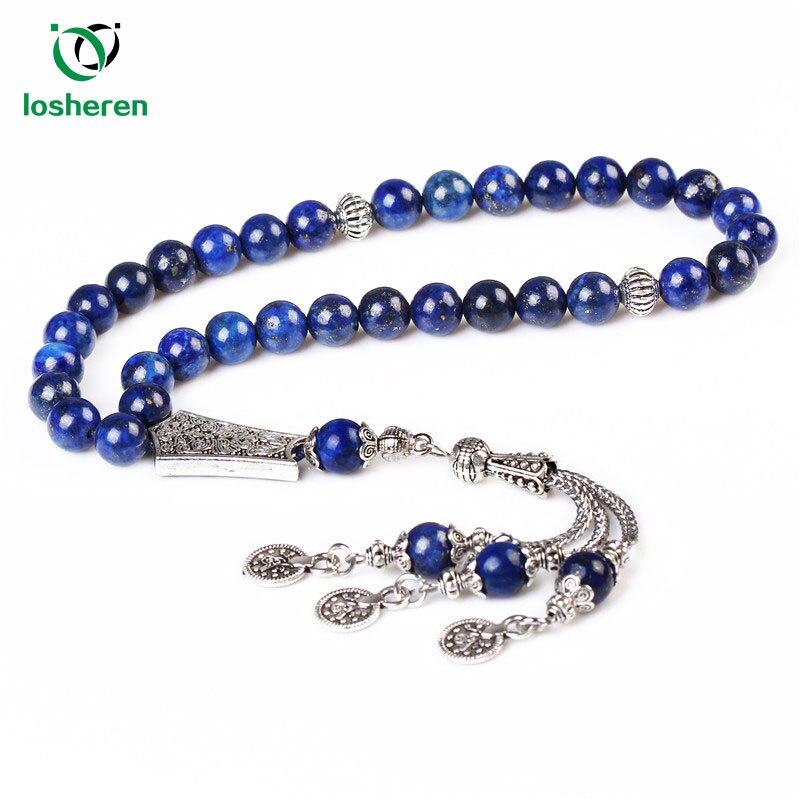 Losheren lapis lazuli stenen kralen 33 islamitische rozenkrans moslim tasbih allah kralen man armband ramadan 8mm tesbih