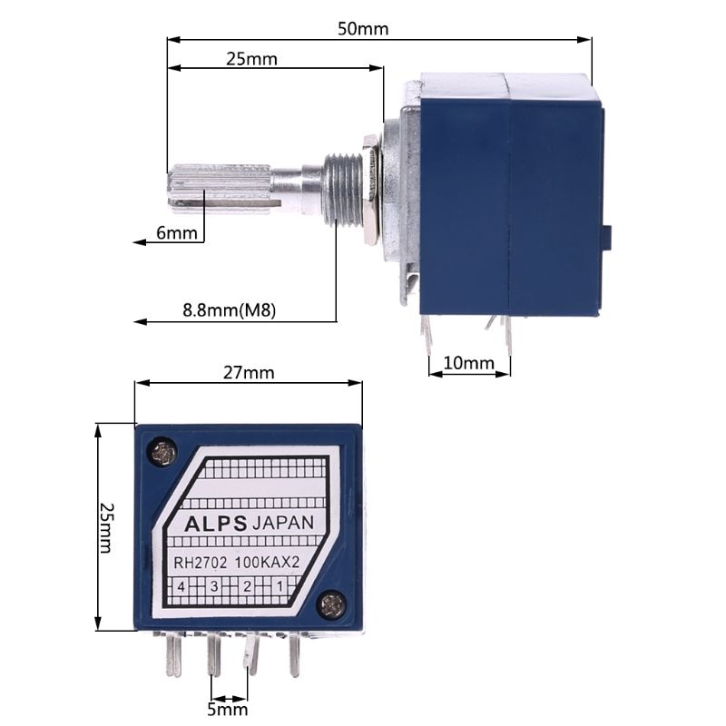 Potentiometer  rh2702 8- polet savtakket splitaksel 6mm præcision 27- type  a100k 100k