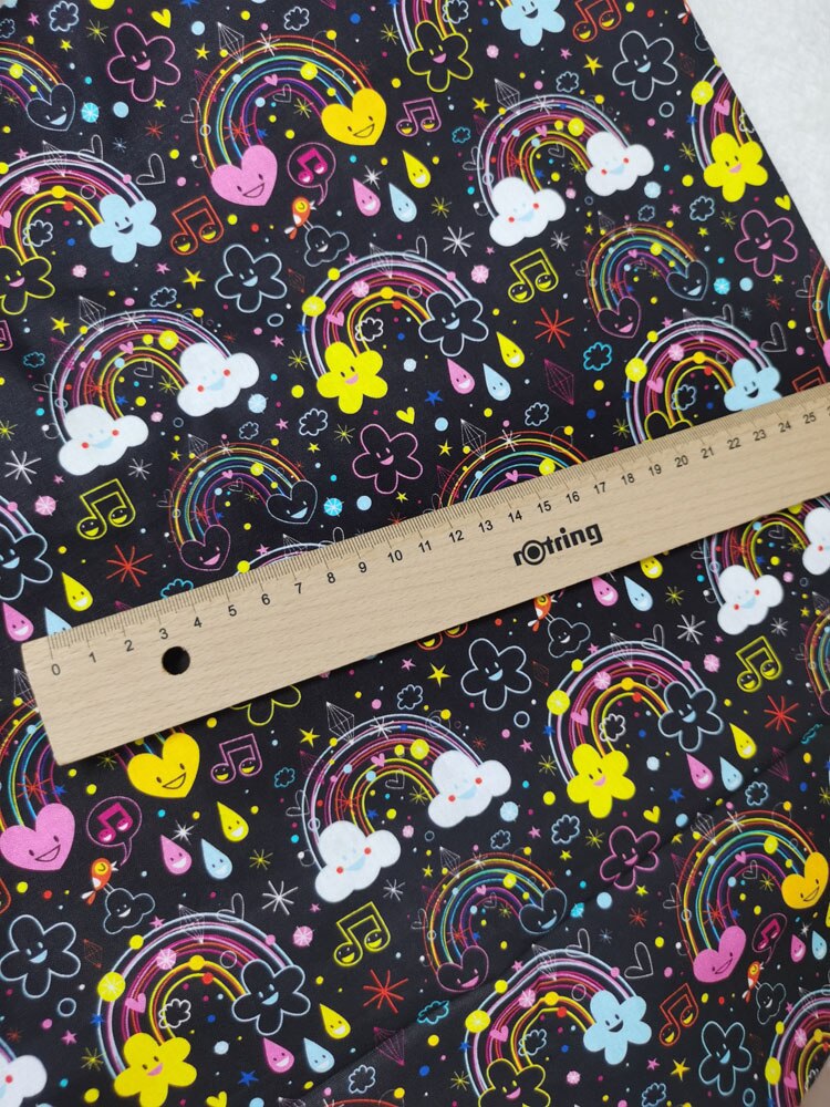 Baumwolle Stoff erstaunlich SchöNe Regenbogen Liebe herz Musik Regentropfen wolke Druck DIY Patchwork Textil Gewebe Dekor Hause Kleid