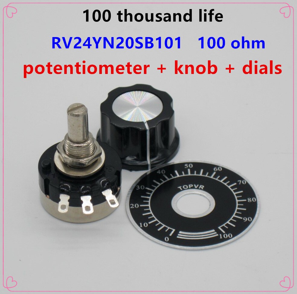 2 stks RV24YN20S B101 100 ohm Carbon film potentiometer single-turn potentiometer + 2 stks A03 knop + 2 stks wijzerplaten