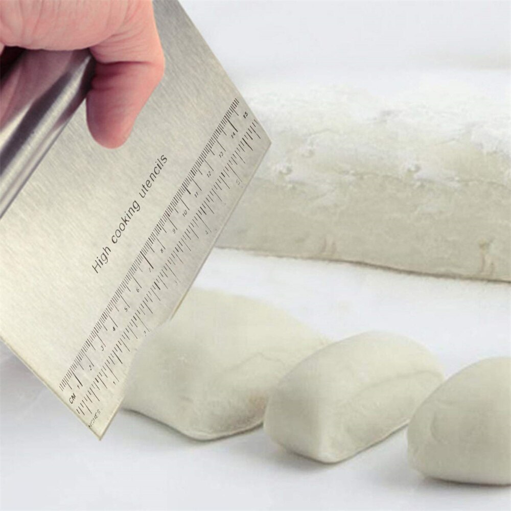 Rastreador de masa de acero inoxidable, cortador de pizza, picador con escala de medición, separador de pan de pastel multipropósito, cuchillo a escala