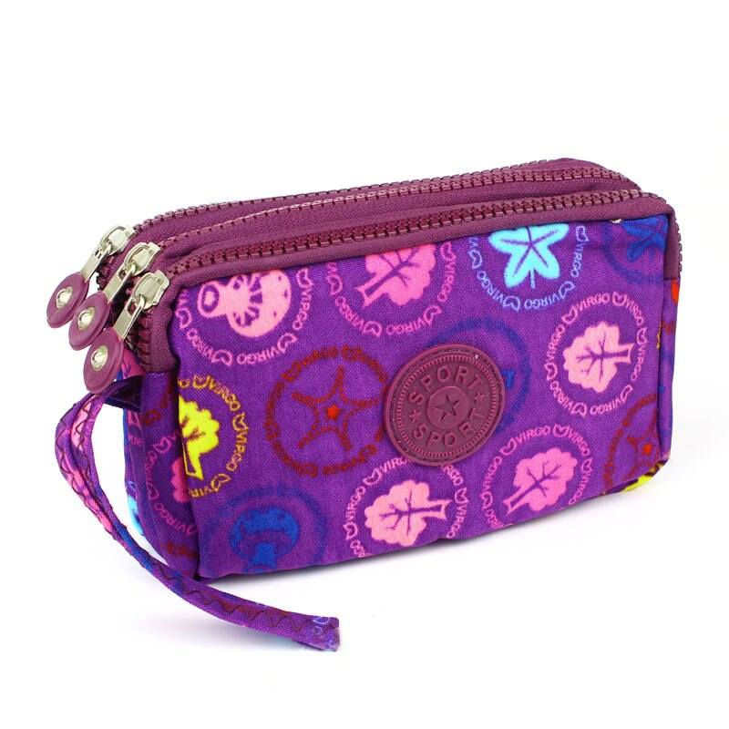 Cartera de tela de lona con 3 cremalleras para mujer, monedero de flores, bolso de mano, billetera para niña: 10