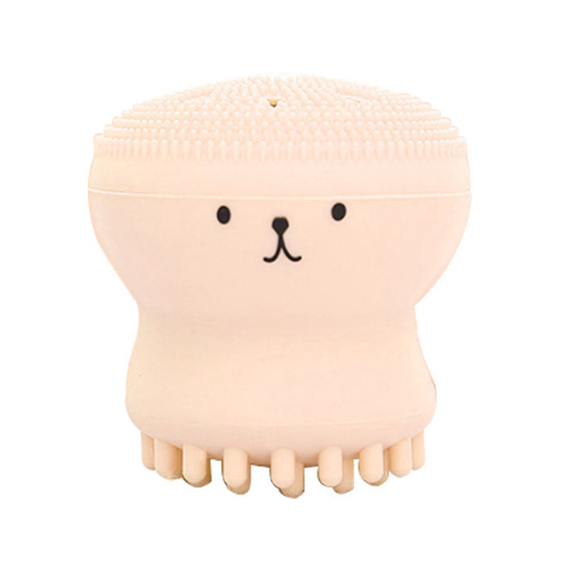 5 kleuren kleine octopus gezichtsborstel siliconen schoonheidsmassageborstel diepe reiniging poriën exfoliatie wassen make-up remover huidverzorgingstools: Abrikoos