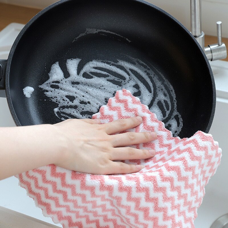 1pc husholdnings køkken rengøringsklud koral fløjl håndklæde superabsorberende blød karklud stribe opvaskeklud køkkenklude