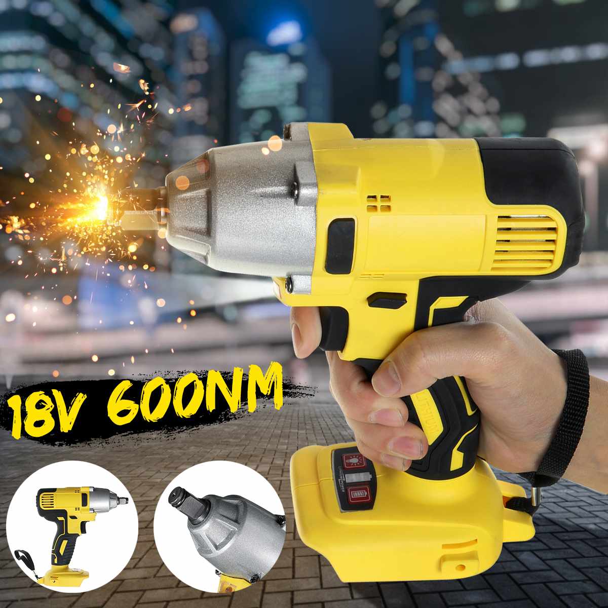 18V Cordless Electric Screwdriver 600Nm Speed Brushless Impact Wrench Rechargable Drill Driver+LED Light for 18V MUTIAN Batter
