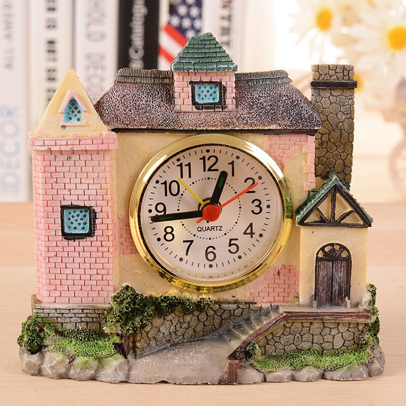 Antique Roman Era Old House Villa Castle Alarm Clock Living Room Pendulum Clock Crafts Home Decor Supplies