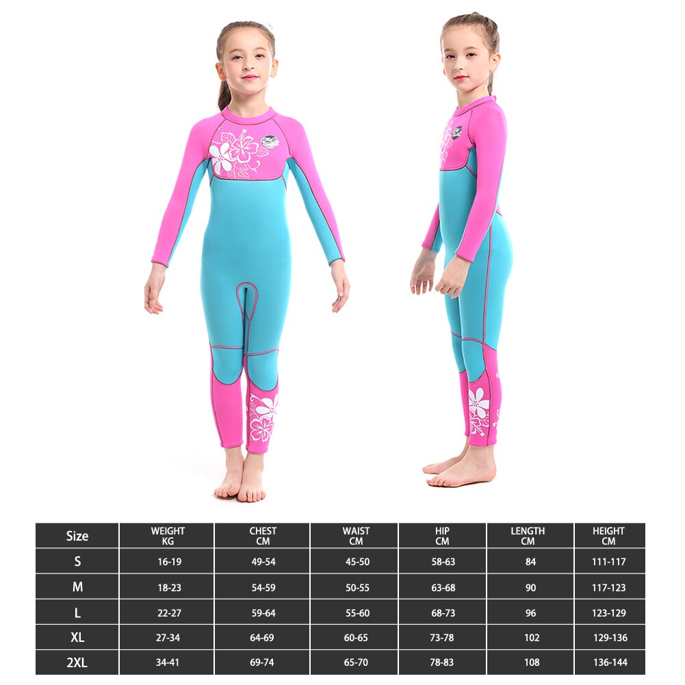 Kinderen Meisjes 3Mm Wetsuit Neopreen Scuba Surf Dive Skin Dive Zwemmen Pak Een Stuk Warm Badpak Kids