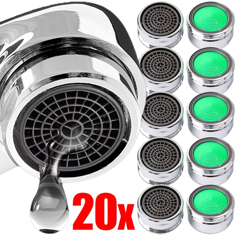 Aireadores de grifo de 20/1 Uds., grifo de ahorro de agua, boquilla de inserción, grifos de rosca, filtro de burbujeador reemplazable, coladores de grifo de cocina y baño
