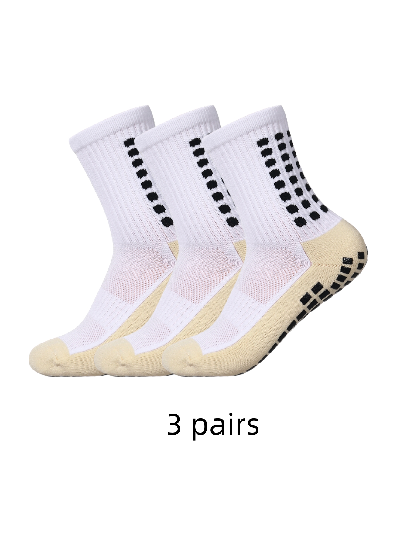 3 paar antislip klassieke sportsokken met zelfklevende punten, voetbalsokken: WHITE