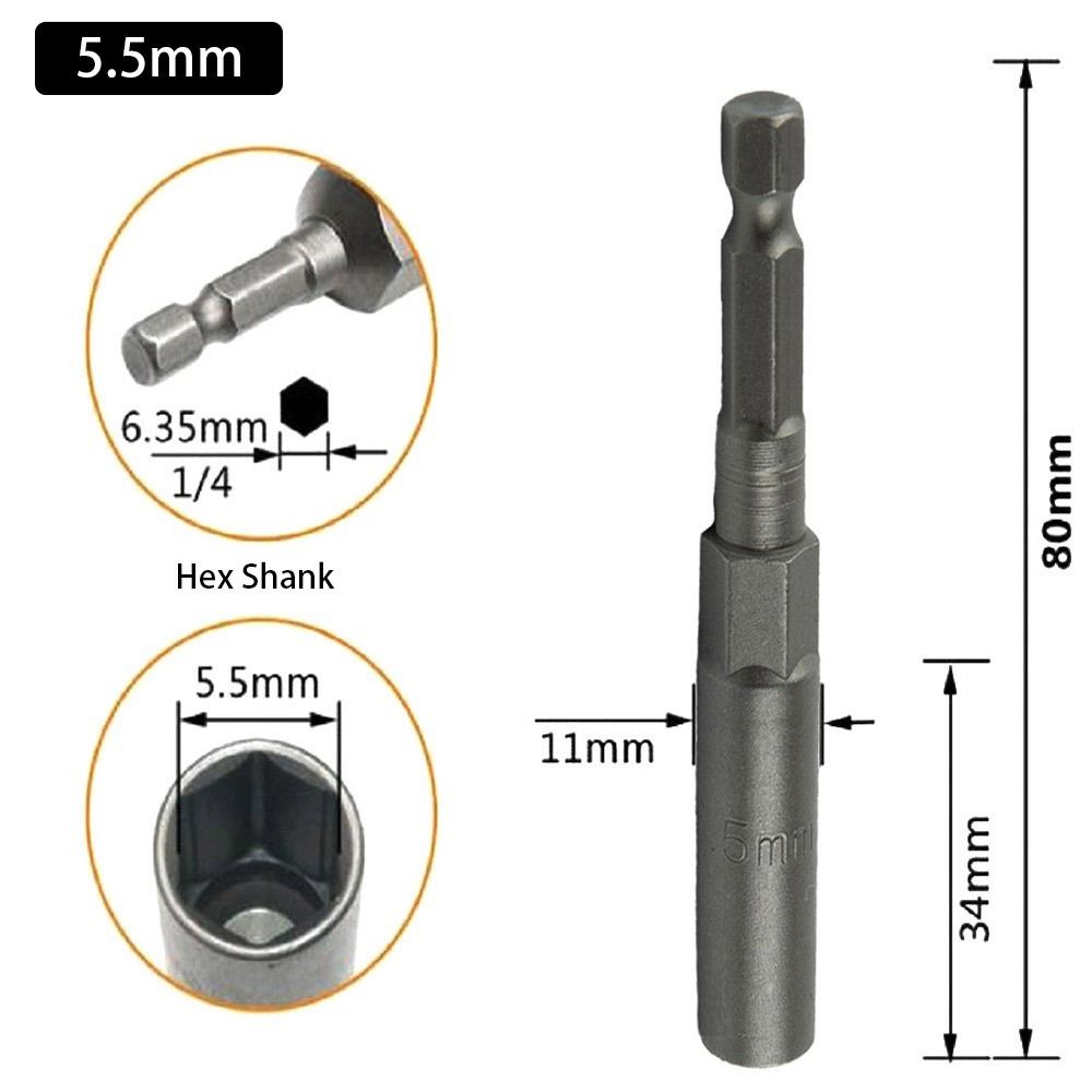 1Pcs Drive Socket Hex Socket Magnetic Nut Screwdriver 1/4" Hex Key Drill Bit Adapter 80mm Length Pneumatic Tool Accessory: Rose