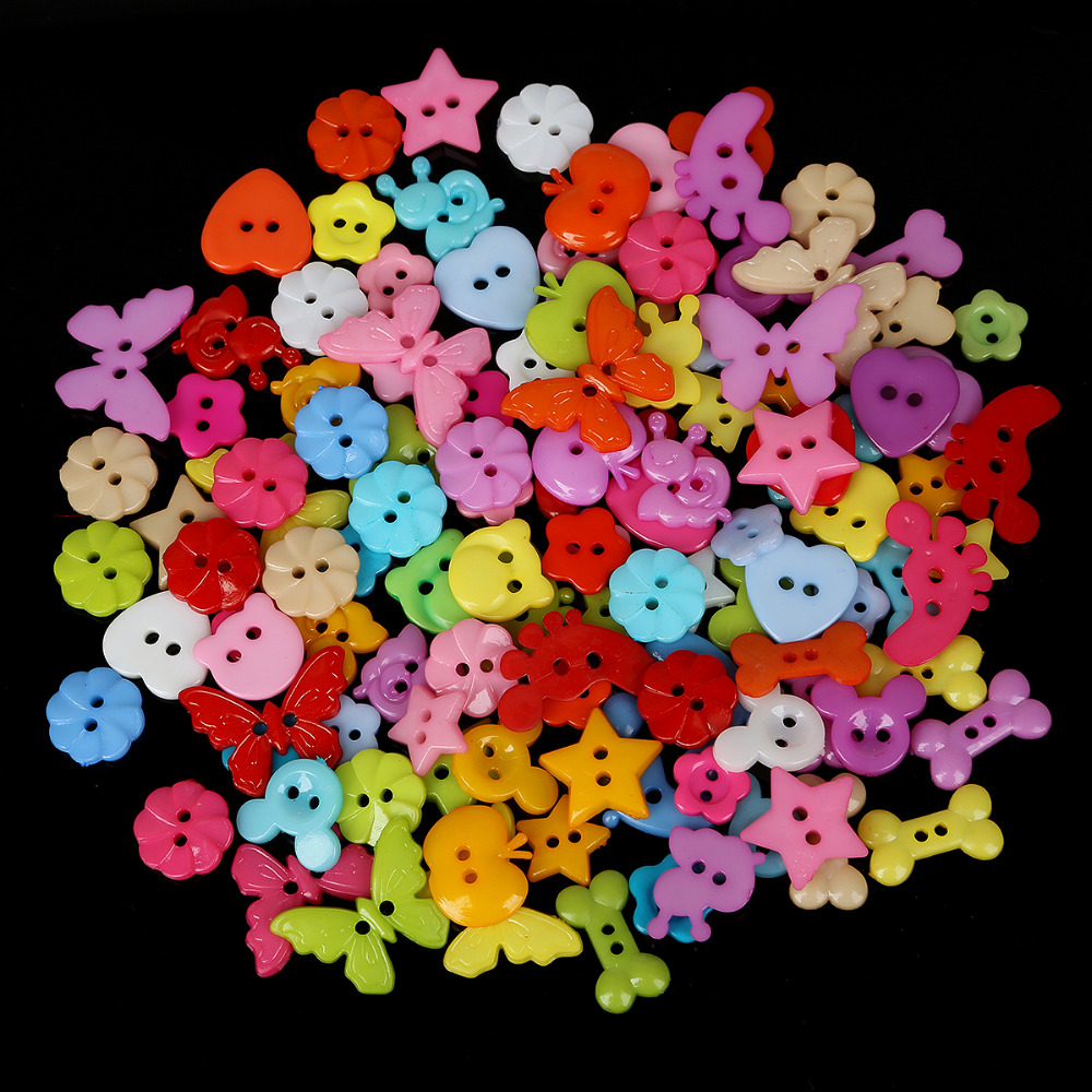 50-100PCS Random Mixed Decorative Buttons Lovely Conveyance Double Holes Mix Sewing Wooden Plastic Buttons Flatblck Scrapbooking