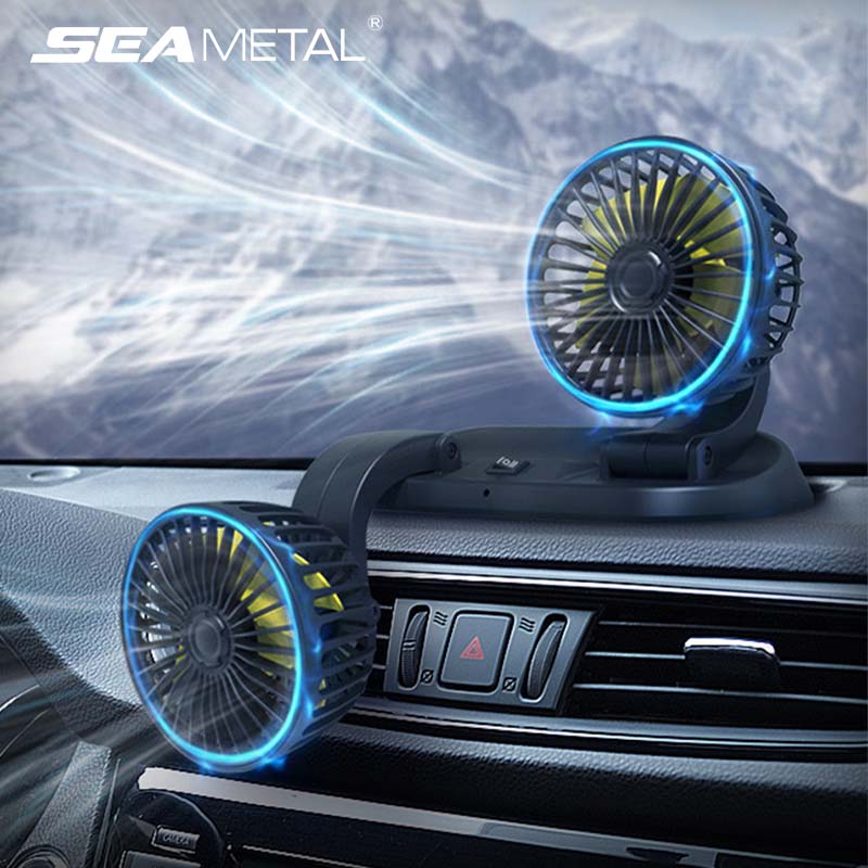 Car Fan Dashboard/Air Vent Summer Cooling Fan Rotatable Strong Airflow Circulation Dual Fans 12V/24V with Parking Number Plater