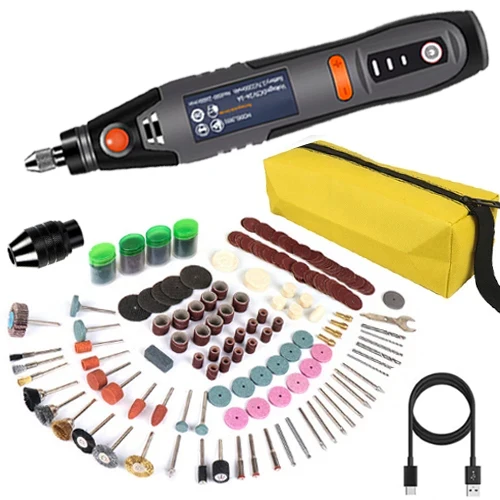 USB Cordless Drill Tool Dremel Drill Engraving Pen Electric 3-Speed Mini Handheld Wireless Drilling Rig Accessory Set: green