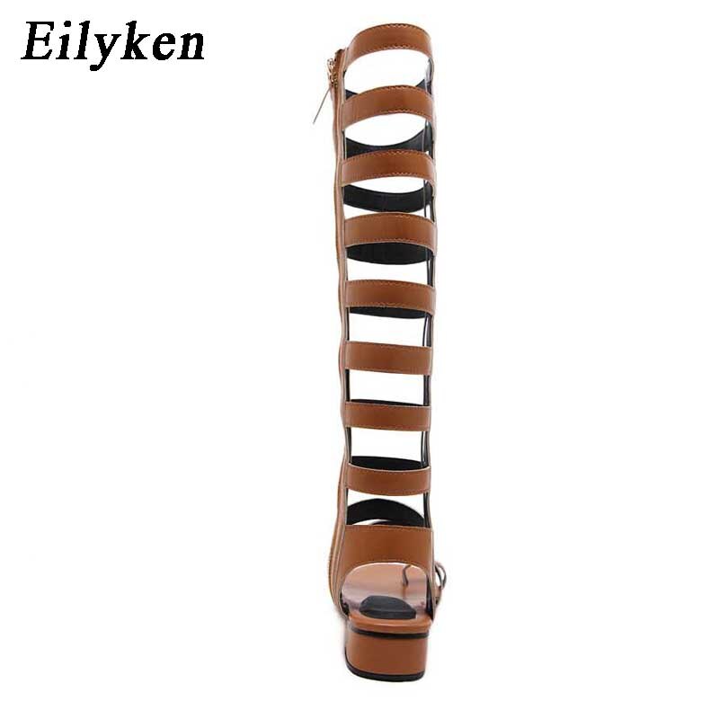 Eilyken Donne di Estate Sandali Open Toe Ginocchio Alti Sandali Stivali Con Cerniera Gladiatore Copertura Tacco Piatto Casual Sandali formato 35-40