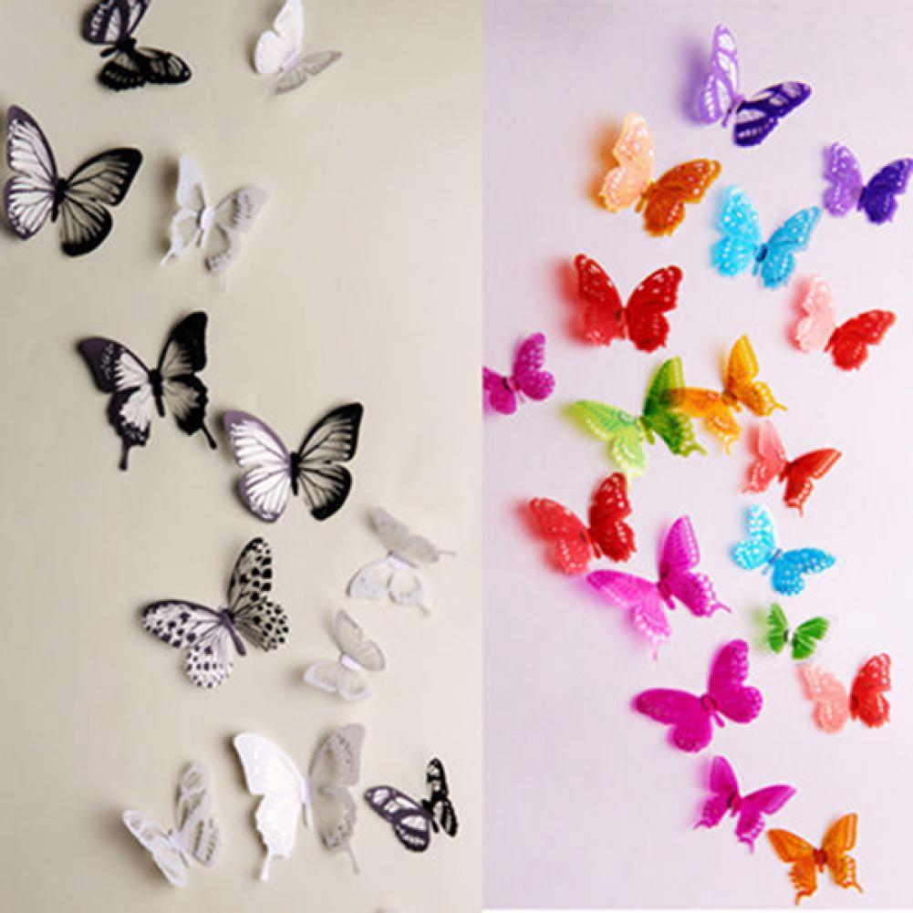 Pegatinas de pared 3D de mariposas coloridas, papel tapiz Multicolor, negro y blanco, calcomanías de animales para decoración del hogar, habitación y dormitorio, 18 Uds.