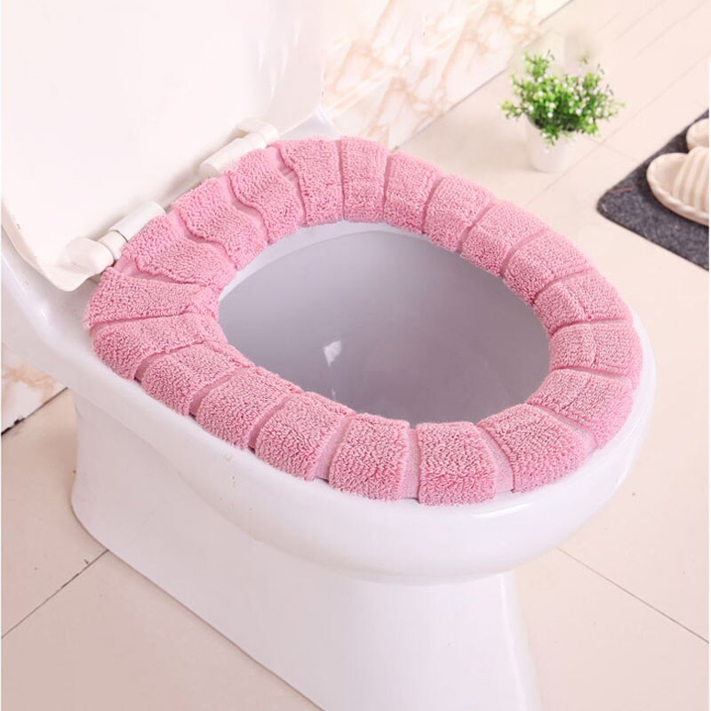 4 farve badeværelse toilet sædeovertræk vinter softwarm toilet låg betræk tilbehør hjemmebrug toiletmåtte sæde: Lyserød
