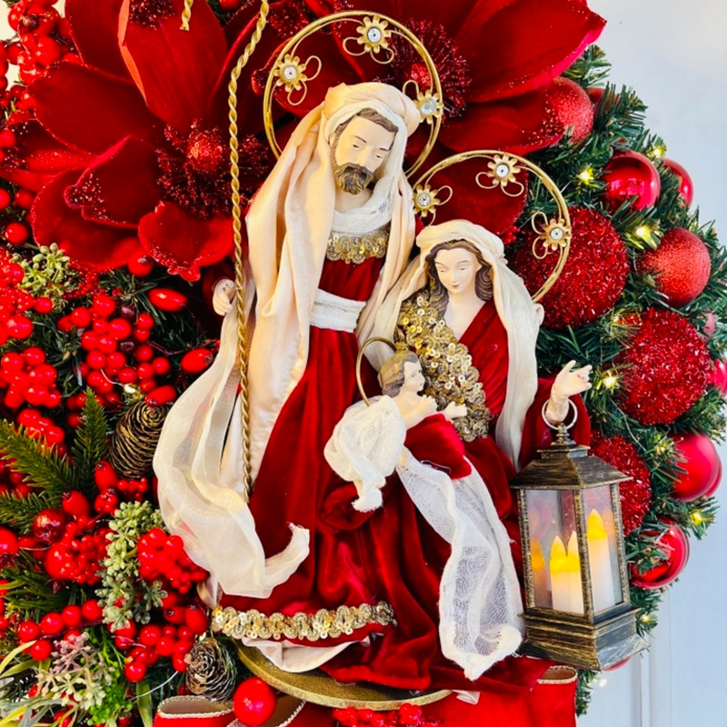 30Cm/40Cm Jesus Kerst Krans Deur Opknoping Scene Props Noel Kerstversiering De Virgin-Mary Van jezus Christus