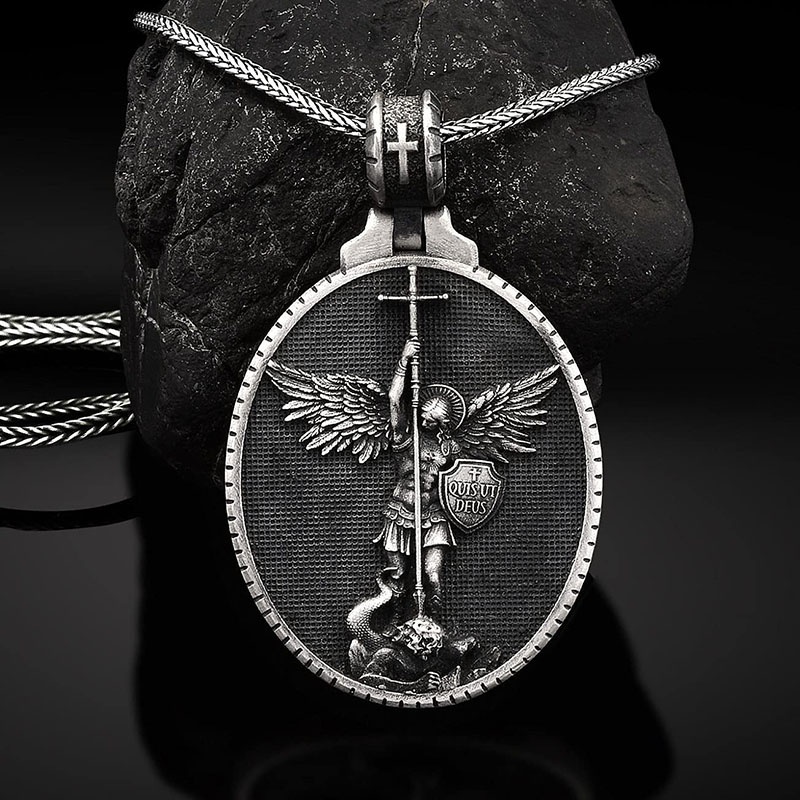 Archangel Saint Michael Necklace Personality Silver Archangel Saint Michael Pendant Christian Archangel Medal