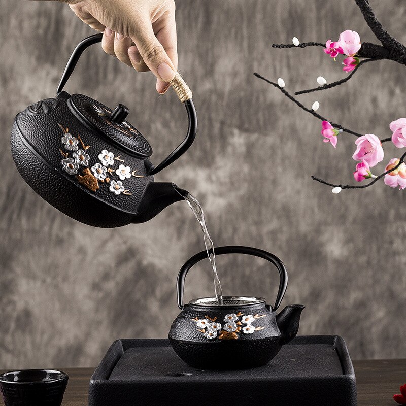 Japanische Gusseisen Teekanne Wasserkocher Pflaume Blüte Teekannen 300 ml/600 ml/800 ml