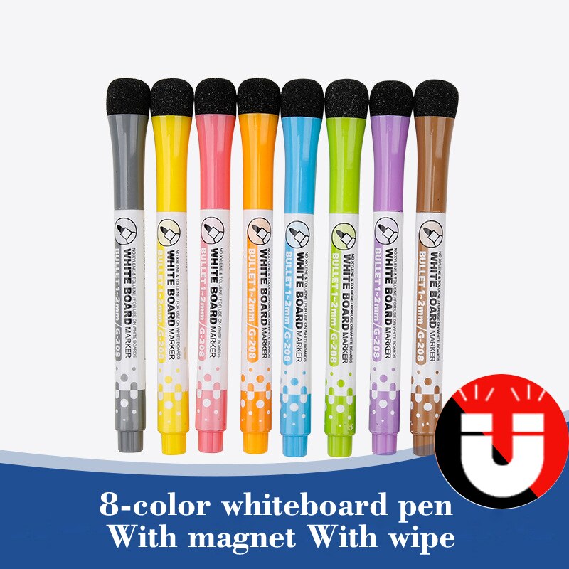 8 Stks/partij Magnetische Whiteboard Water Kleur Pen White Board Droge Gum Marker Pen Met Gum Magnetische Klaslokaal Levert: Default Title