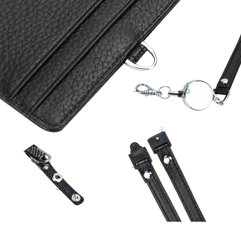 Leather Wallet Work Office ID Card Credit Card Badge Holder + Lanyard + Slots Bank Card Holders ID Badge Holders Accessories