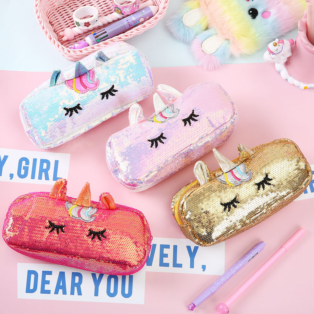 Unicorn Pencil Bag Sequins For Girls School Supplies 2PCS