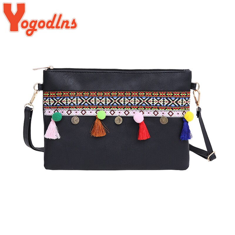 Yogodlns PU Leather Shoulder Bag for Women Envelope Bag Tassel Decoration Messenger Bags National Style Lady Purse