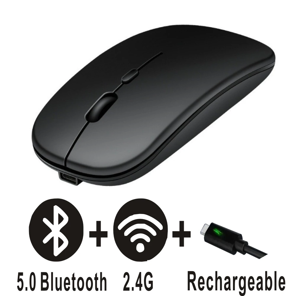Ratón Bluetooth recargable inalámbrico modo Dual 5,2 silencioso ordenador gaming ratón ergonómico 2,4 USB para PC portátiles