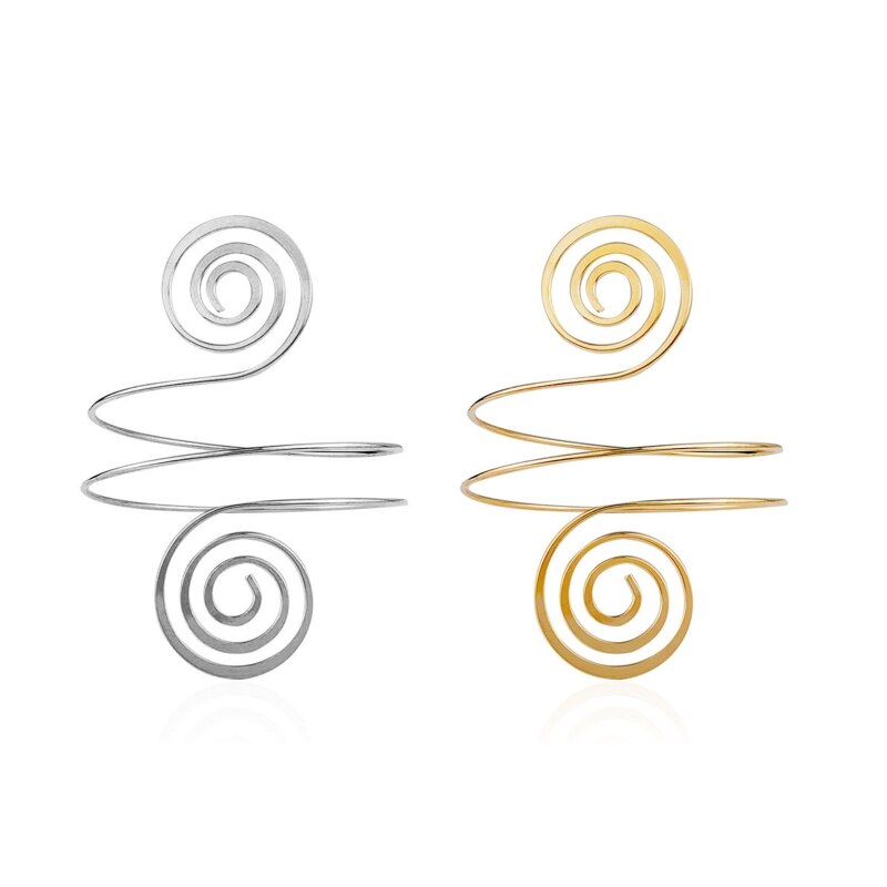 Alloy Spiral Armband Swirl Upper Arm Cuff Armlet Bangle Bracelet Egyptian Costume Accessory for Women Gold Silver Color