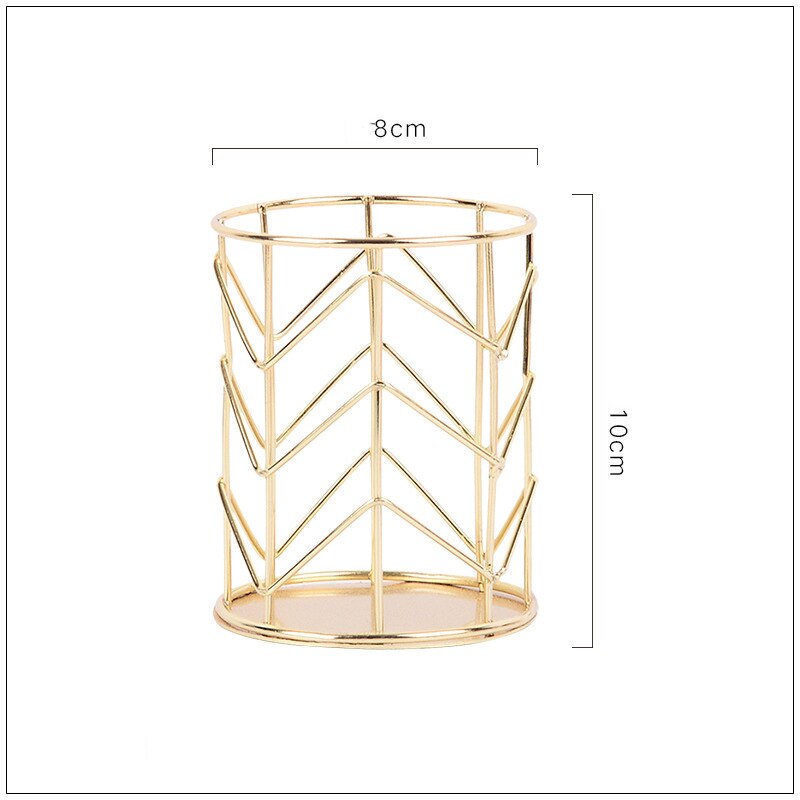 Soporte nórdico para bolígrafos, contenedor para lápices, bote de Metal para brochas, organizador de herramientas de maquillaje, almacenamiento, accesorios de papelería para oficina: Gold