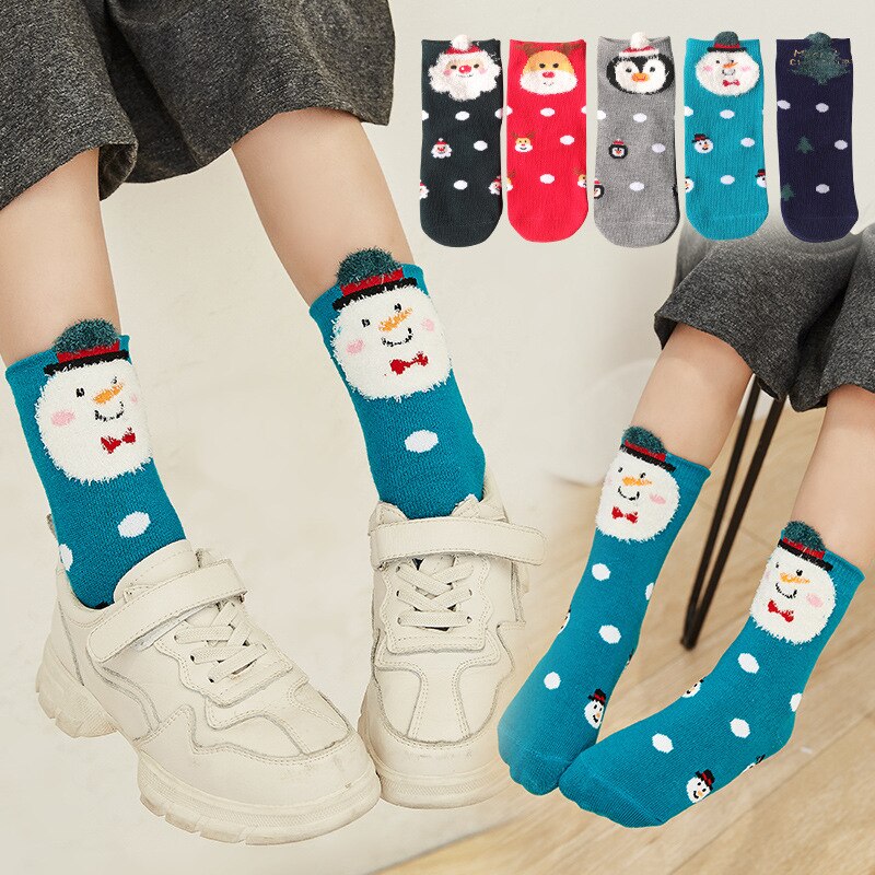 Chaussettes de noël père noël enfants unisexe noël coton Festival motif rayé chaussettes de neige pour fille bébé enfants jambières