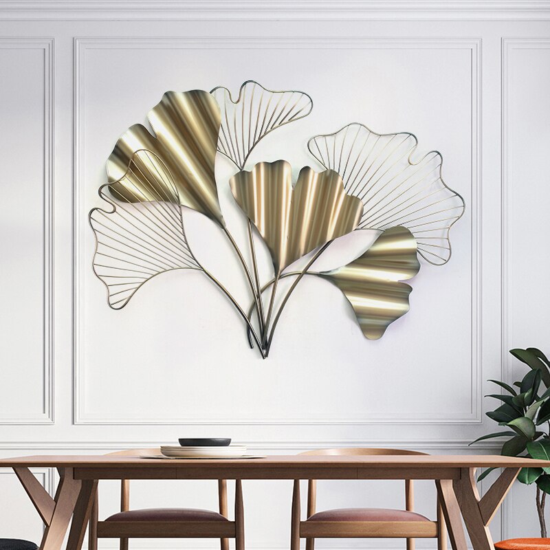 Metal Wall Sculpture Wall Art Decor Bedroom Gold Ginkgo Leaves Living Room Kitchen Ornaments for Indoor and Outdoor