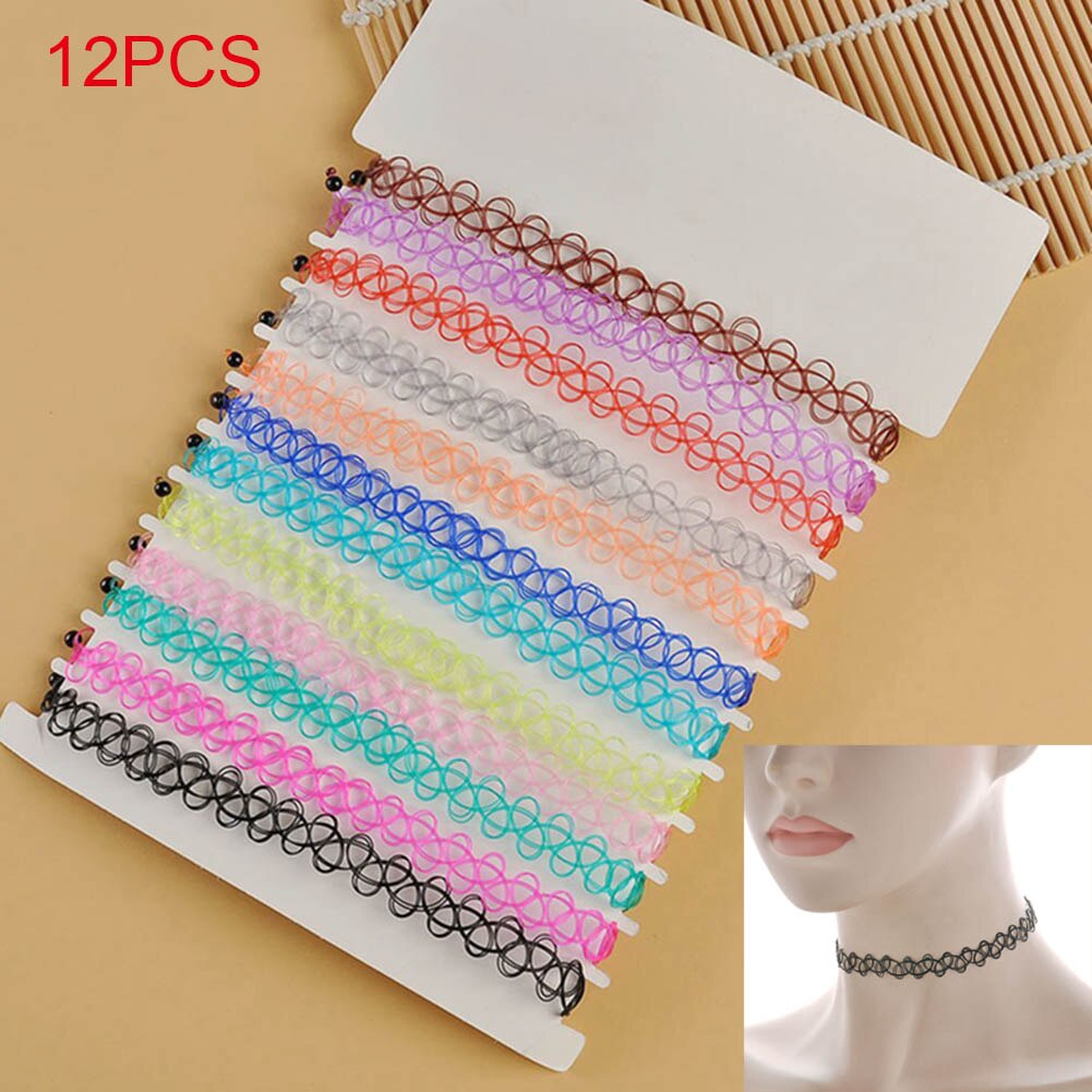 12 pz/lotto vendita calda Vintage Hippy Stretch tatuaggio girocollo collana girocollo elastico linea di pesca collana tatuaggio NIN668