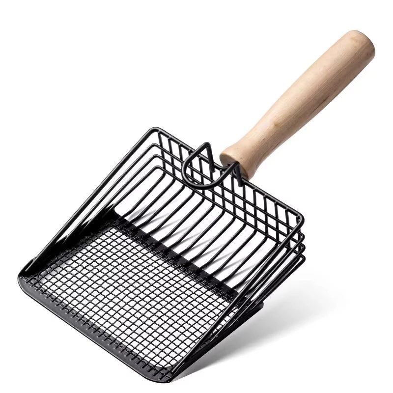 Kattegrusske med ergonomisk håndtag og krog holdbar metal finmasket sigteskovl til rengøring af katteaffald til kattebakken: Mørk khaki