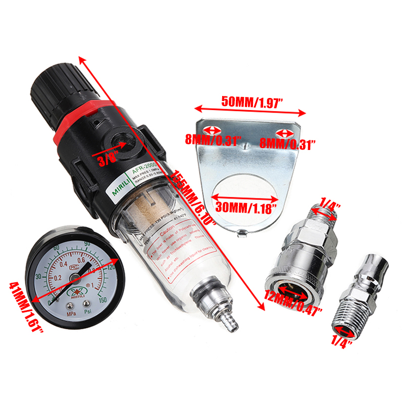 Universal 1pc 0-150 psi lufttrykkregulator kompressor olje vannseparator gauge filter ventil deler tilbehør verktøysett