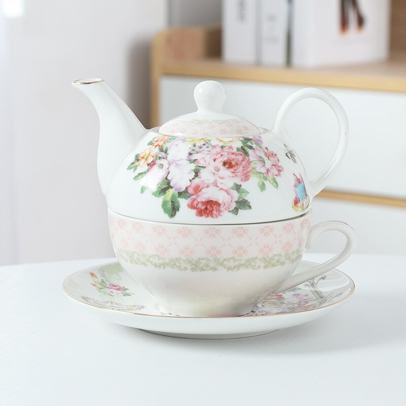 Ceramics Tea Set Afternoon Tea Teapot Cup Saucer Dish Set European Retro Printing Porcelain Tea Bowl Kitchen Drinkware: E