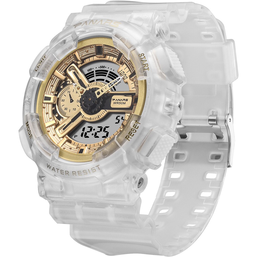 Roségouden zilveren horloges voor dames, sanda merk dames, digitaal quartz dameshorloge, polshorloge voor meisjes en jongens, gratis verzending: 8125 transparant