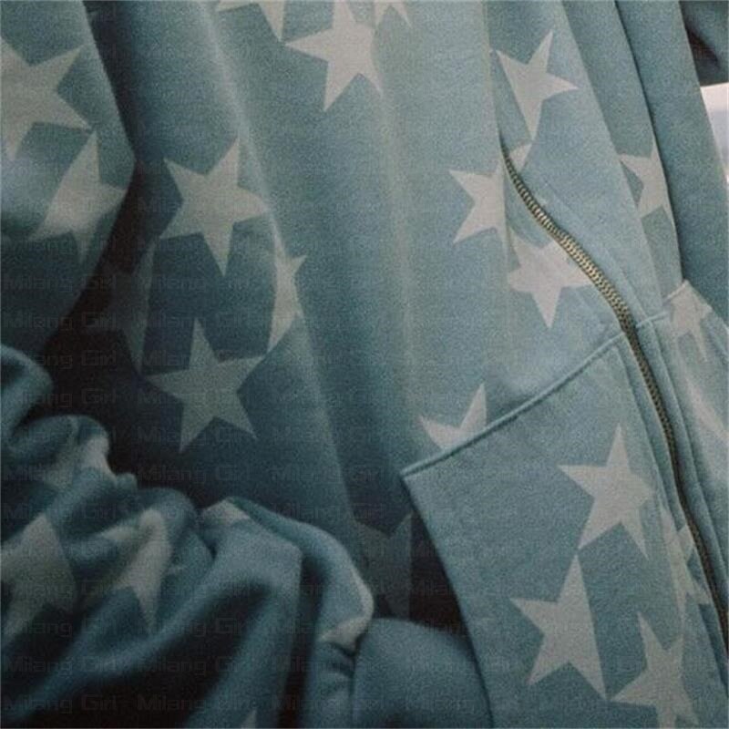Sweat à capuche zippé à manches longues pour hommes et femmes, veste surdimensionnée, pull Emo, streetwear Y2K, vintage, graphique star, fée grunge: L / Bleu