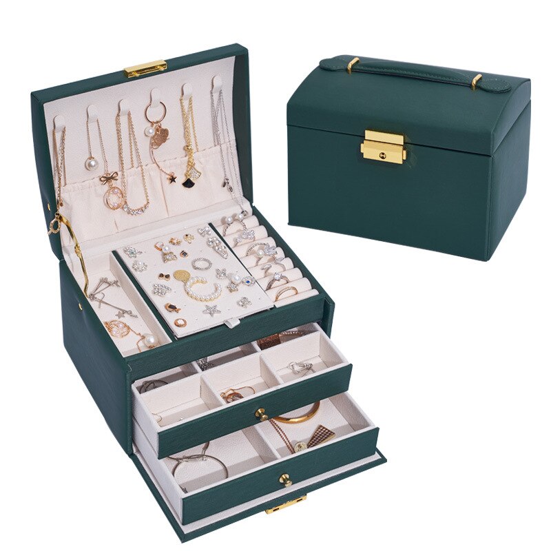Bloong Lagen Sieraden Organizer Box Exquisite Vrouwen Meisjes Display Houder Oorbel Ring Ketting Opslag: Green