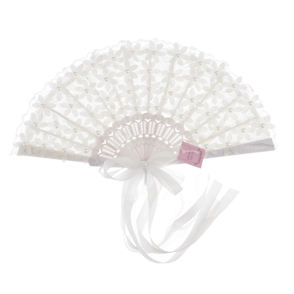 Folding Fan White Lace Fan - Handheld Folded Fan Bridal Dancing Props Church Wedding Party Favors Home Office DIY Decor