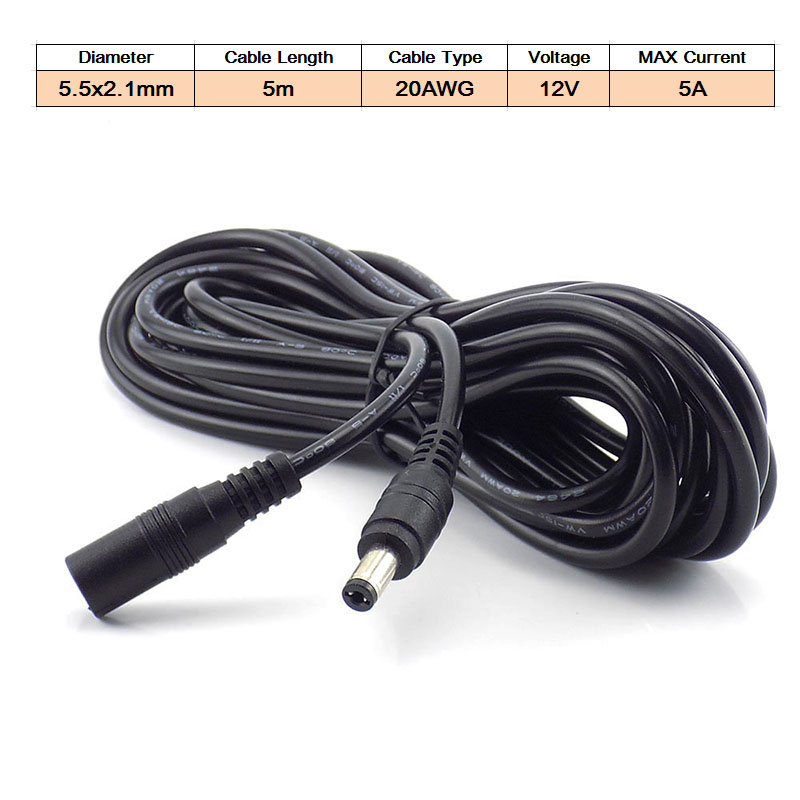 DC Vrouw naar Man Verlengsnoer 5V 2A 3.5x1.35mm/12V 5A 5.5x2.1mm Plug Jack Connector Kabel Voeding Adapter Lijn: WHITE