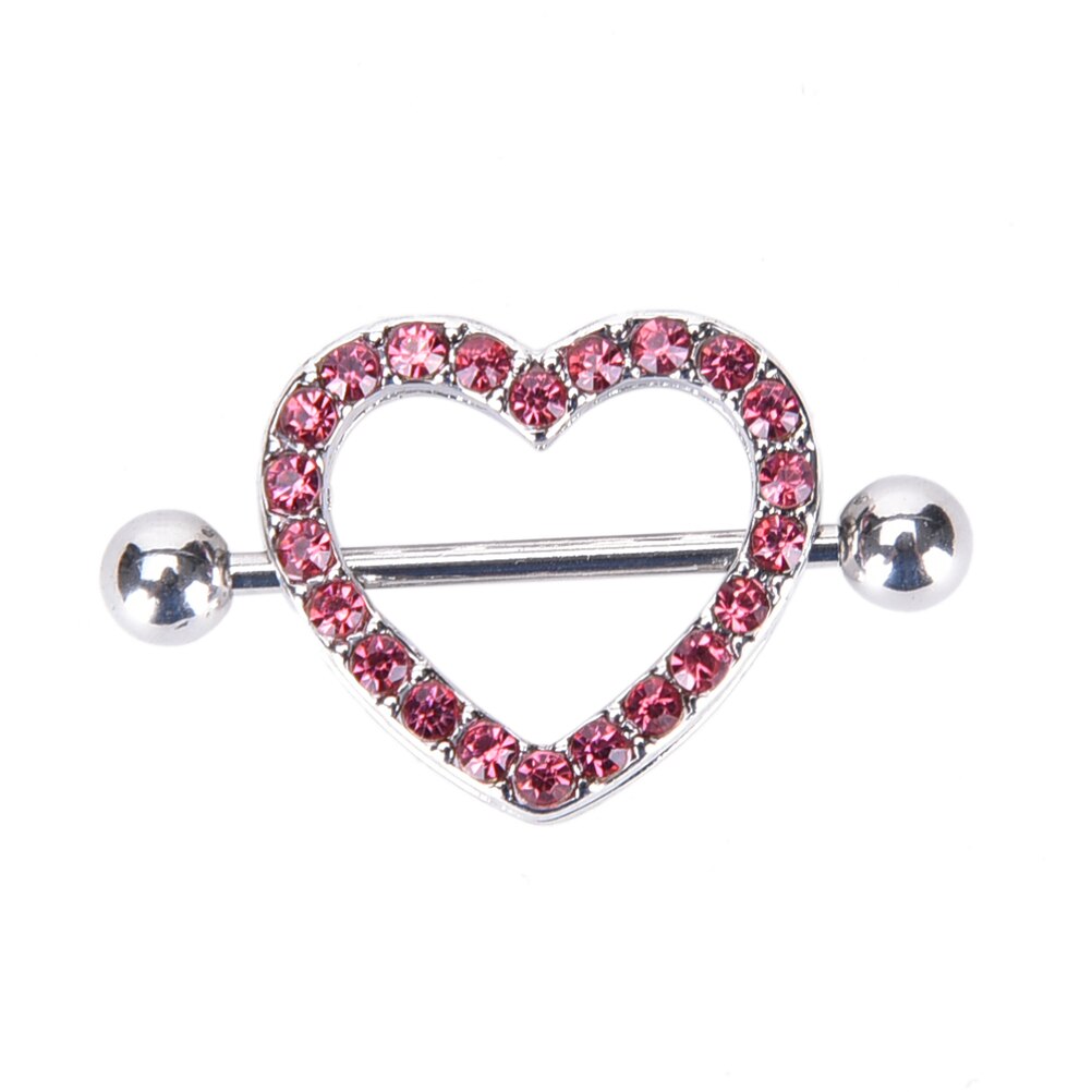 1Pc Punk Kristal Liefde Harten Tepel Bar Ringen Hart Ringen Tepel Ring Barbell Body Piercing Sieraden Vrouwen Blauw roze Wit