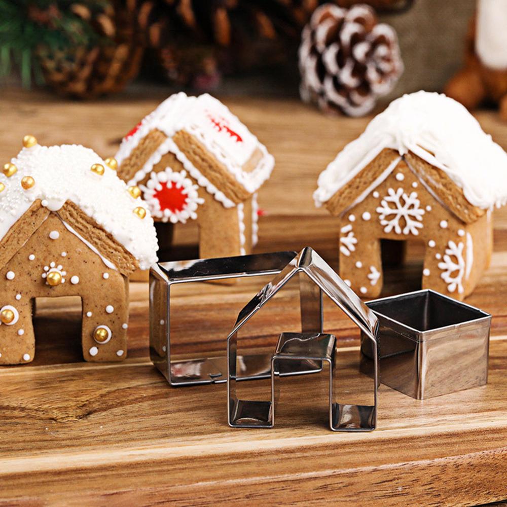 3 stk rustfrit stål jul honningkager husform kiks bageskærer metal cookie wienerbrød formværktøj